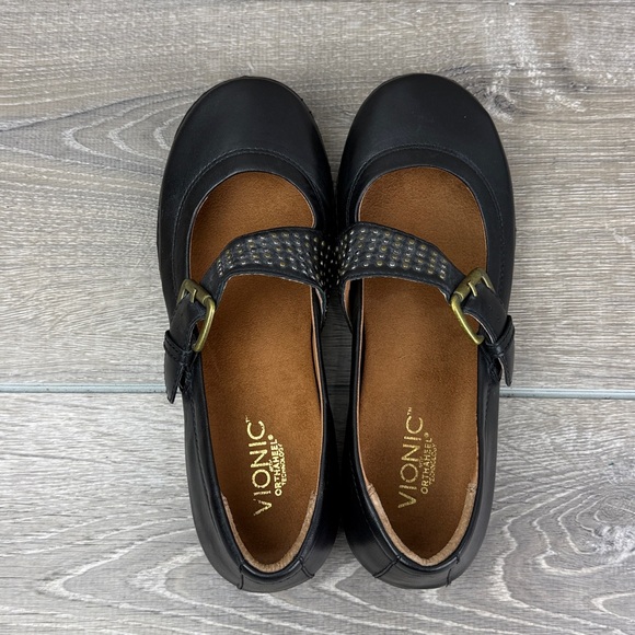 Vionic 354Goleta Women’s Sz 7.5 Black Leather Buckle Strap Mary Jane Loafers - Picture 5 of 12